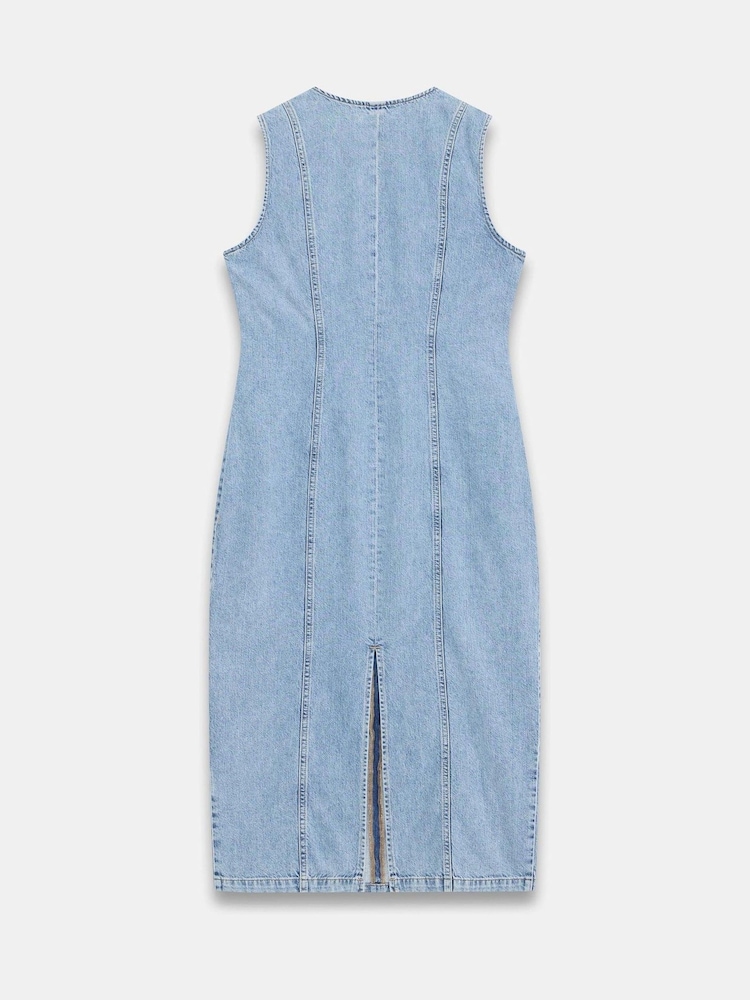 Mint Velvet Blue Denim Sleeveless 100% Cotton Midi Dress - Image 8 of 8