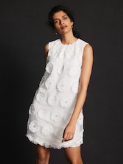 Mint Velvet White Mini Floral Print Organza Dress - Image 1 of 8