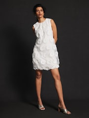 Mint Velvet White Mini Floral Print Organza Dress - Image 3 of 8
