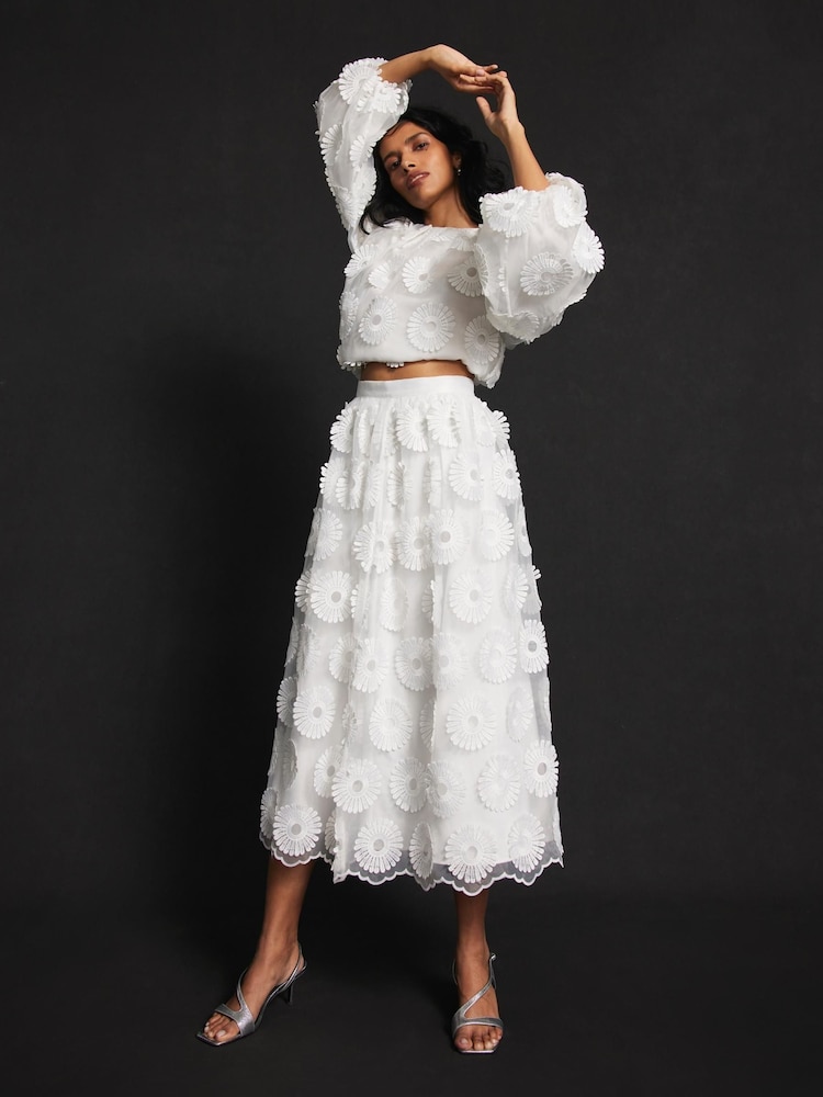 Mint Velvet White Floral Print Midi Skirt - Image 2 of 8 Mint Velvet White Floral Print Midi Skirt - Image 2 of 8