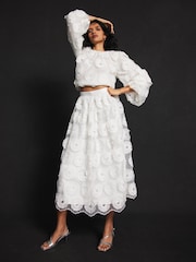 Mint Velvet White Floral Print Midi Skirt - Image 6 of 8