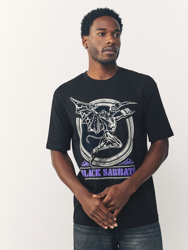 Buy Black Sabbath Black Relaxed Fit Band Graphic Print T-Shirt 