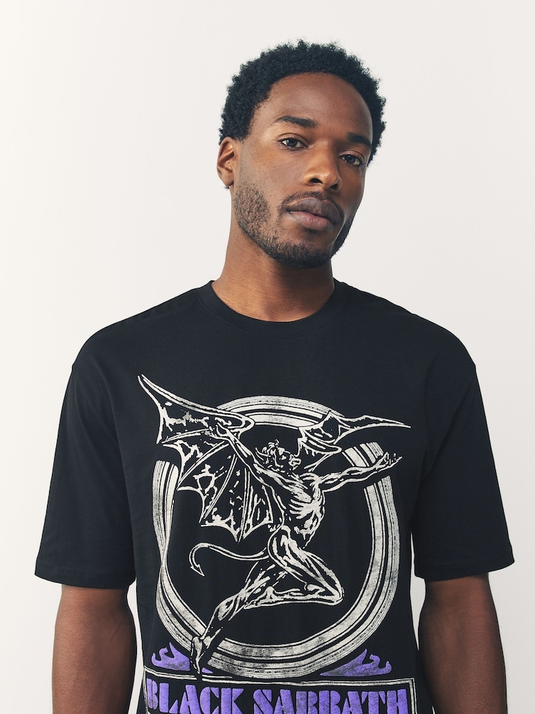T-Shirt Uomo Black Sabbath Logo – Maglietta Rock Classica Nera 100% Cotone – Nuova Con Etichette