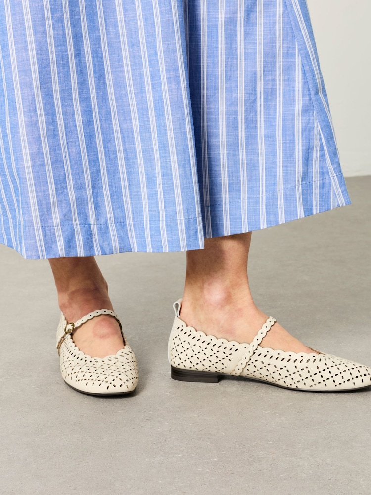 FatFace Ivory Leather Lasercut Ballerina Flat - Image 1 of 4