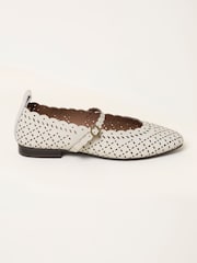FatFace Ivory Leather Lasercut Ballerina Flat - Image 2 of 4