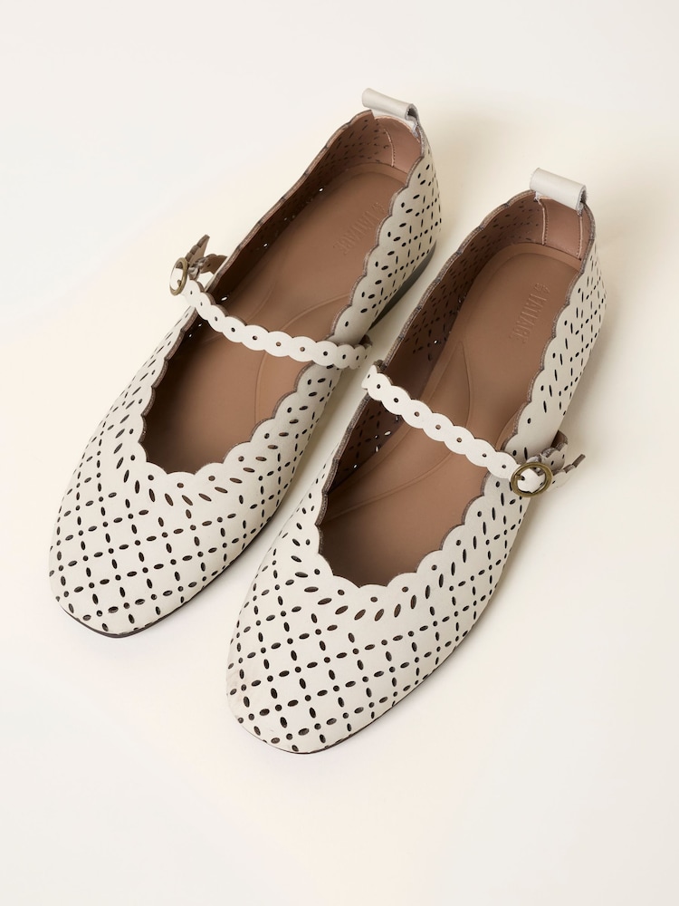 FatFace Ivory Leather Lasercut Ballerina Flat - Image 4 of 4