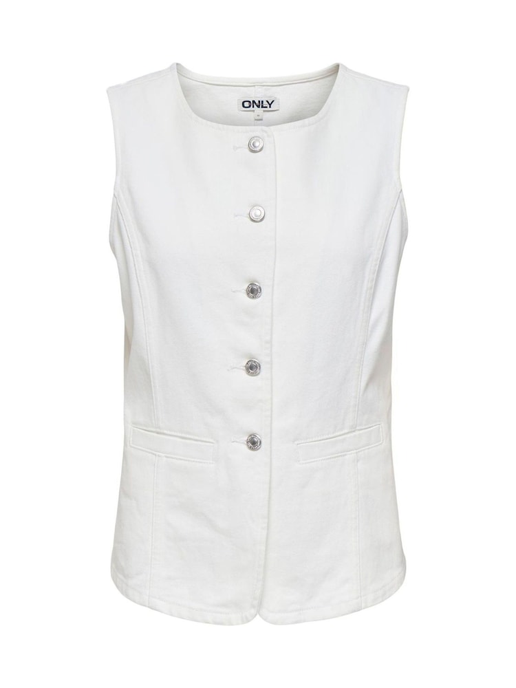 ONLY White Denim Round Neck Waistcoat - Image 1 of 2
