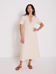 Mint Velvet Natural Crochet Collar Midi Dress - Image 1 of 7
