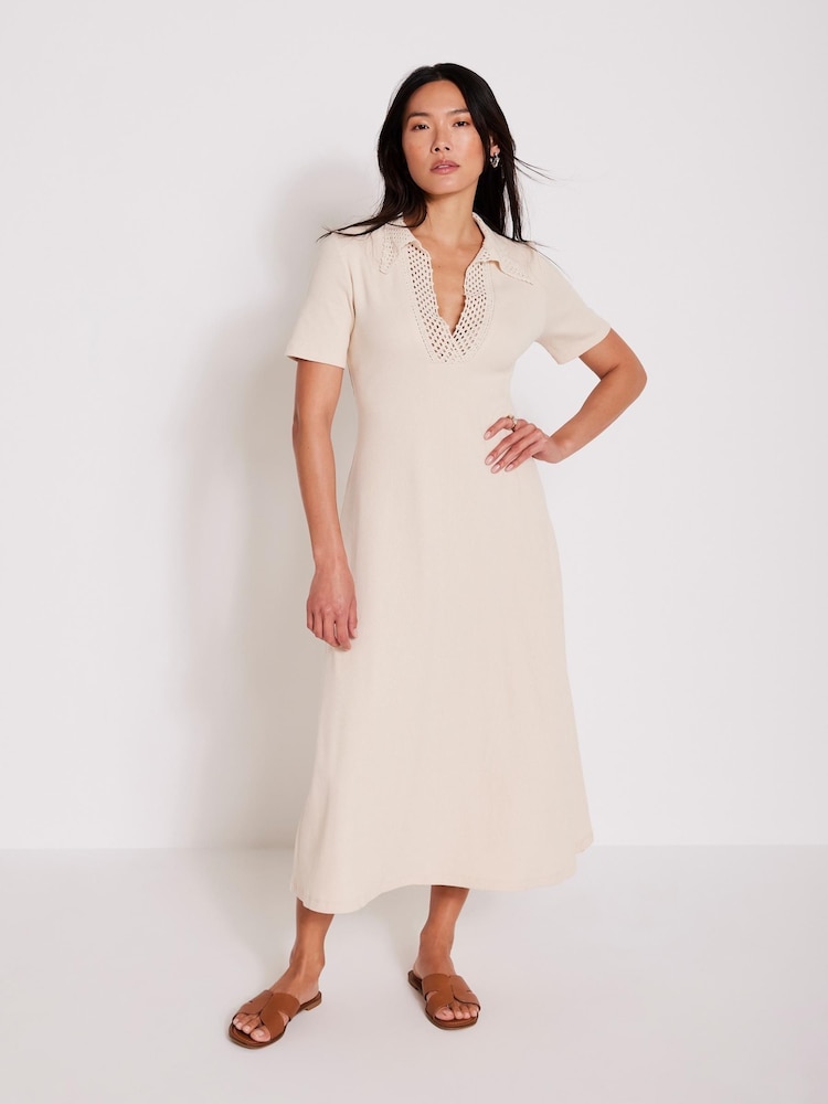 Mint Velvet Natural Crochet Collar Midi Dress - Image 1 of 7 Mint Velvet Natural Crochet Collar Midi Dress - Image 1 of 7