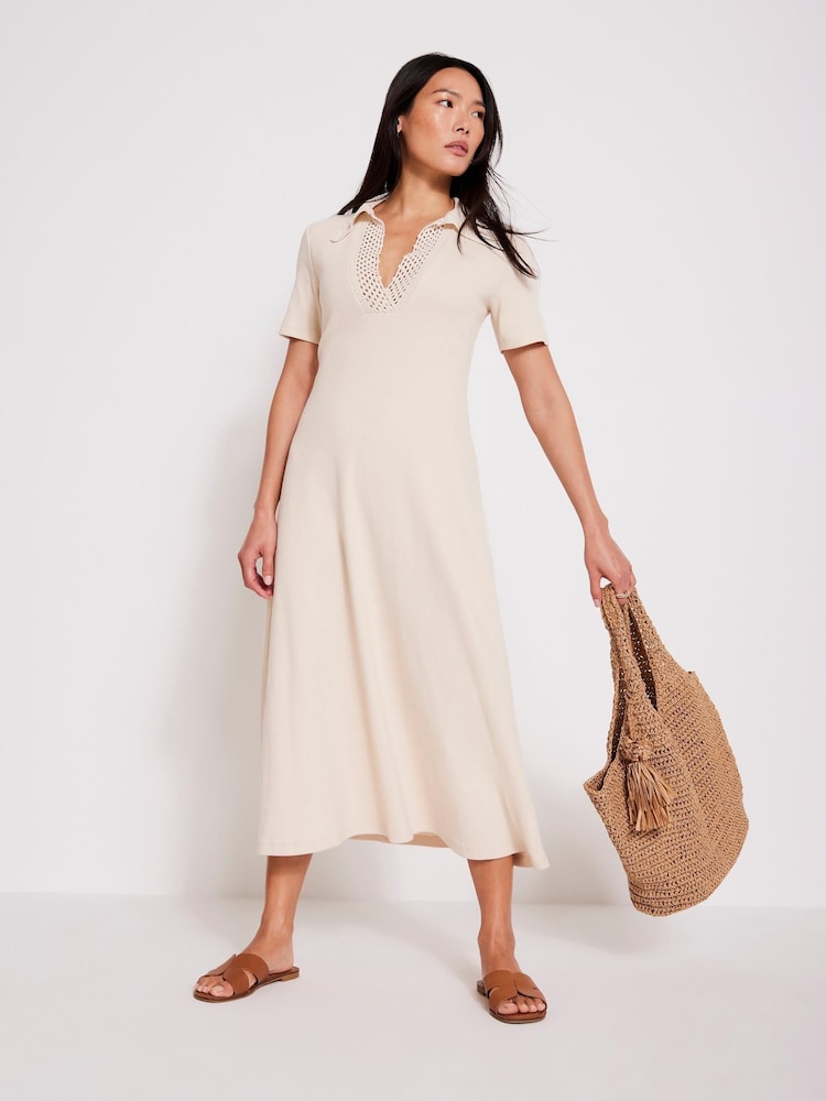 Mint Velvet Natural Crochet Collar Midi Dress - Image 2 of 7