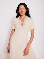 Mint Velvet Natural Crochet Collar Midi Dress - Image 4 of 7