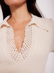 Mint Velvet Natural Crochet Collar Midi Dress - Image 5 of 7