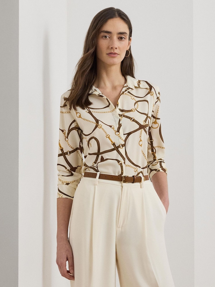 Lauren Ralph Lauren Cream Kirsty Belt Print Shirt - Imagen 1 de 5