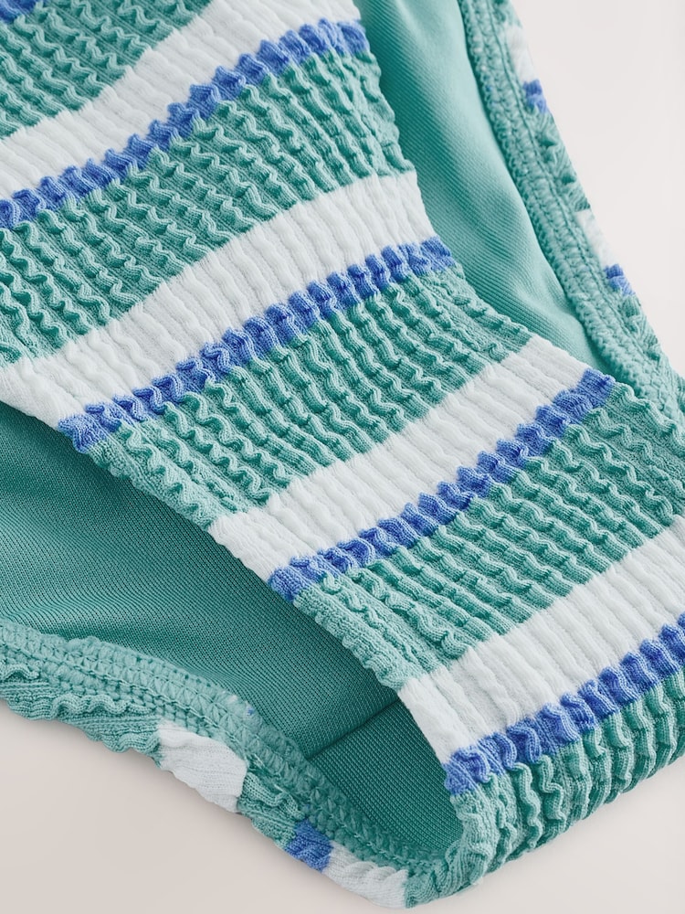 Aqua Blue/White Crinkle Stripe Shaping Tummy Control Bandeau Swimsuit - Image 2 of 3 Aqua Blue/White Crinkle Stripe Shaping Tummy Control Bandeau Swimsuit - Image 2 of 3