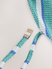 Aqua Blue/White Crinkle Stripe Shaping Tummy Control Bandeau Swimsuit - Image 3 of 3