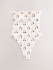 Cream/Pink Floral Lace Bandeau Tummy Control Swimsuit - Image 1 of 4