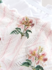 Cream/Pink Floral Lace Bandeau Tummy Control Swimsuit - Image 2 of 4