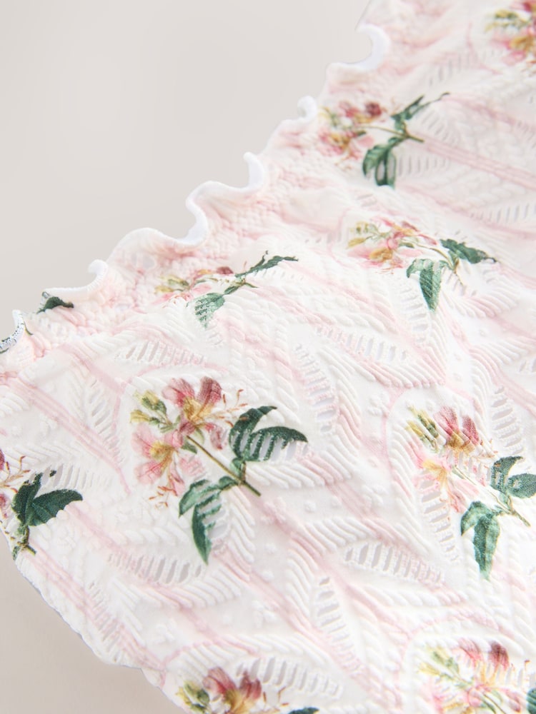 Cream/Pink Floral Lace Bandeau Tummy Control Swimsuit - Image 4 of 4