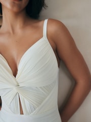 Cream Padded Draped Tummy Control Swimsuit - Image 4 of 10