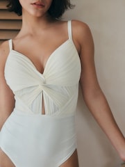Cream Padded Draped Tummy Control Swimsuit - Image 5 of 10