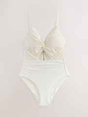 Cream Padded Draped Tummy Control Swimsuit - Image 7 of 10