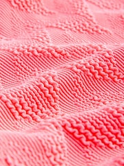 Neon Coral Pink Textured Scoop Neck Tummy Control Swimsuit - Image 8 of 10