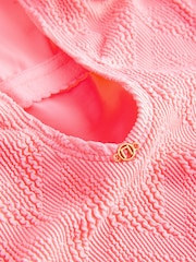 Neon Coral Pink Textured Scoop Neck Tummy Control Swimsuit - Image 9 of 10
