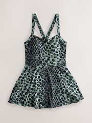 Green/Black Leopard Print Tummy Control Skirted Swim Dress - Image 5 of 8