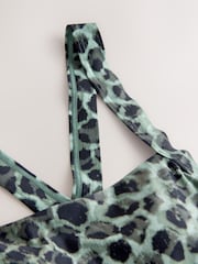 Green/Black Leopard Print Tummy Control Skirted Swim Dress - Image 6 of 8