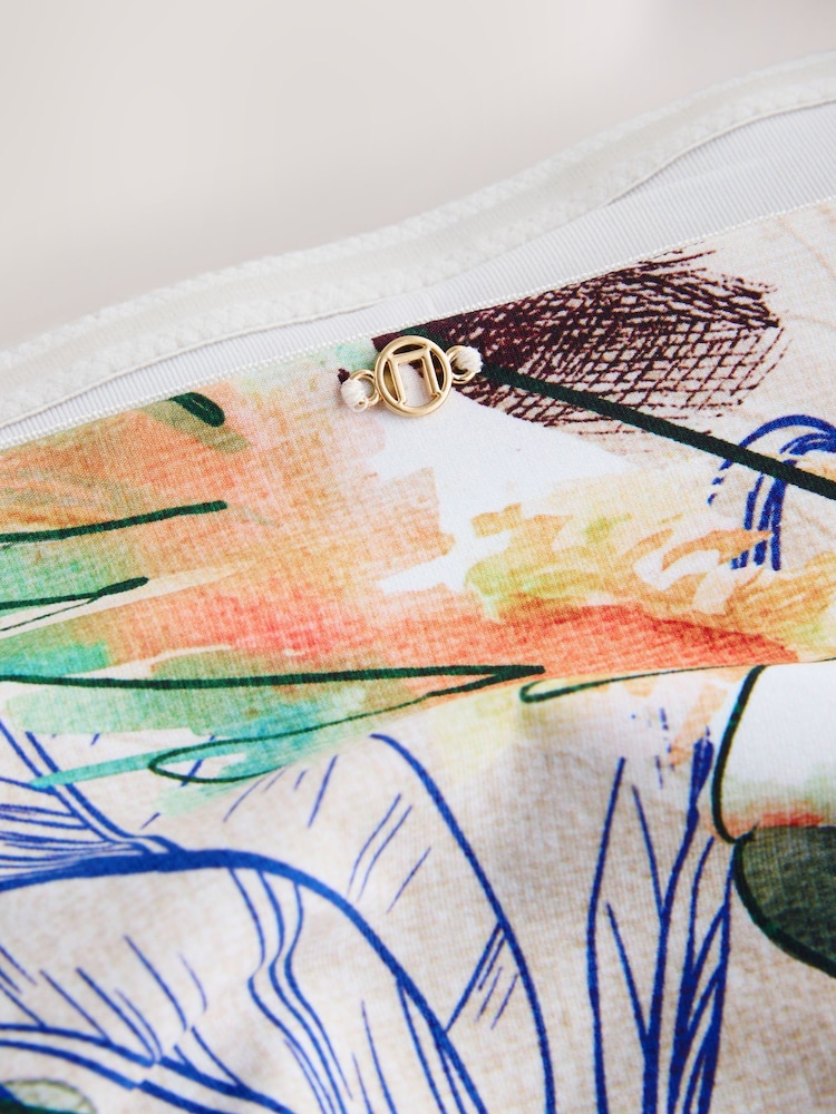 Cream/Navy Parrot Placement Print Bandeau Ruched Leg Tummy Control Shaping Swimsuit - Image 2 of 4 Cream/Navy Parrot Placement Print Bandeau Ruched Leg Tummy Control Shaping Swimsuit - Image 2 of 4