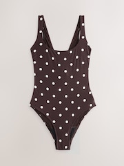 Chocolate Brown/Cream Spot Tummy Control Period Scoop Swimsuit - Image 1 of 3