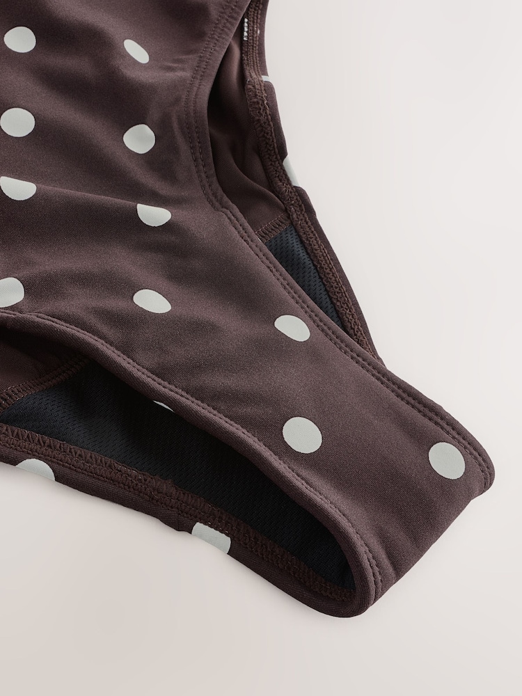 Chocolate Brown/Cream Spot Tummy Control Period Scoop Swimsuit - Image 2 of 3