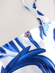 White/Blue Porcelain Bandeau Ruched Leg Tummy Control Shaping Swimsuit - Image 6 of 9