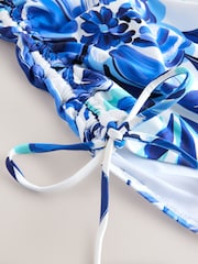 White/Blue Porcelain Bandeau Ruched Leg Tummy Control Shaping Swimsuit - Image 7 of 9