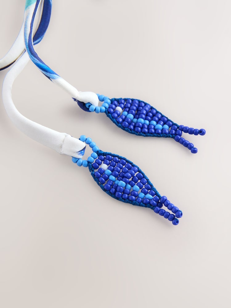 White/Blue Porcelain Bandeau Ruched Leg Tummy Control Shaping Swimsuit - Image 9 of 9