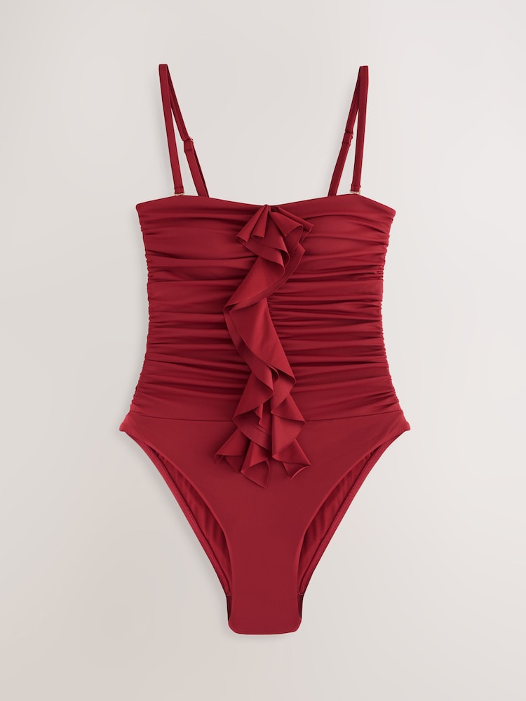 لون توتي Wine - Tummy Control Frill Bandeau Swimsuit - صورة 1 من 4 لون توتي Wine - Tummy Control Frill Bandeau Swimsuit - صورة 1 من 4