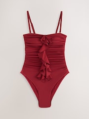 Berry Wine Tummy Control Frill Bandeau Swimsuit - Image 6 of 9