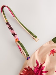 Pink/Green Embellished Beaded Star Print Bandeau Ruched Leg Tummy Control Shaping Swimsuit - Image 3 of 4
