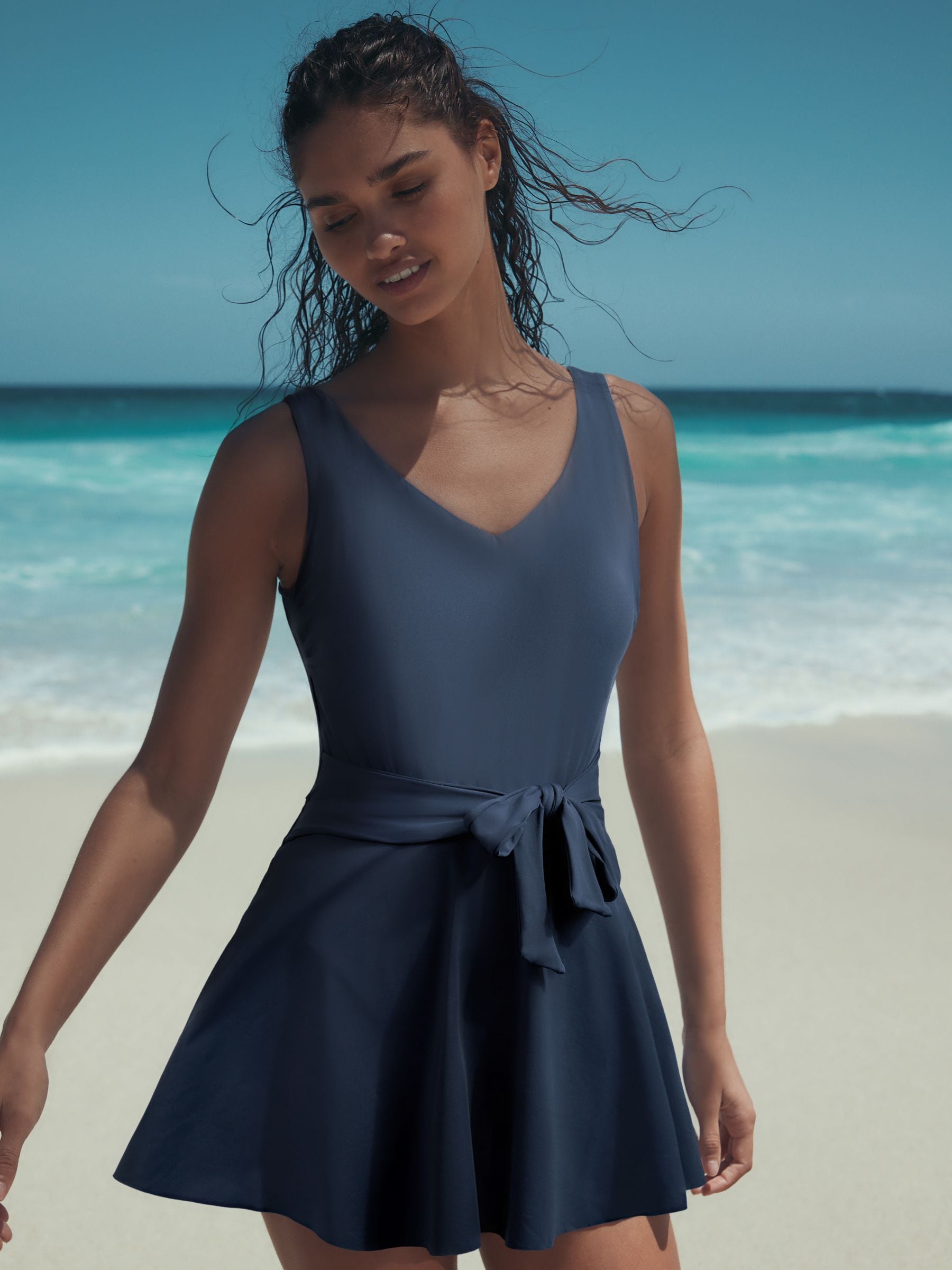 Navy Swimsuit Dress Uk Miraclesuit Halter Swim Dress Talbots