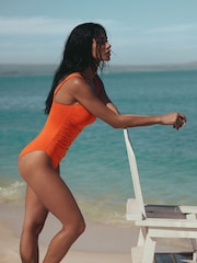 Orange Gathered Tummy Control Bandeau Swimsuit - Image 4 of 9