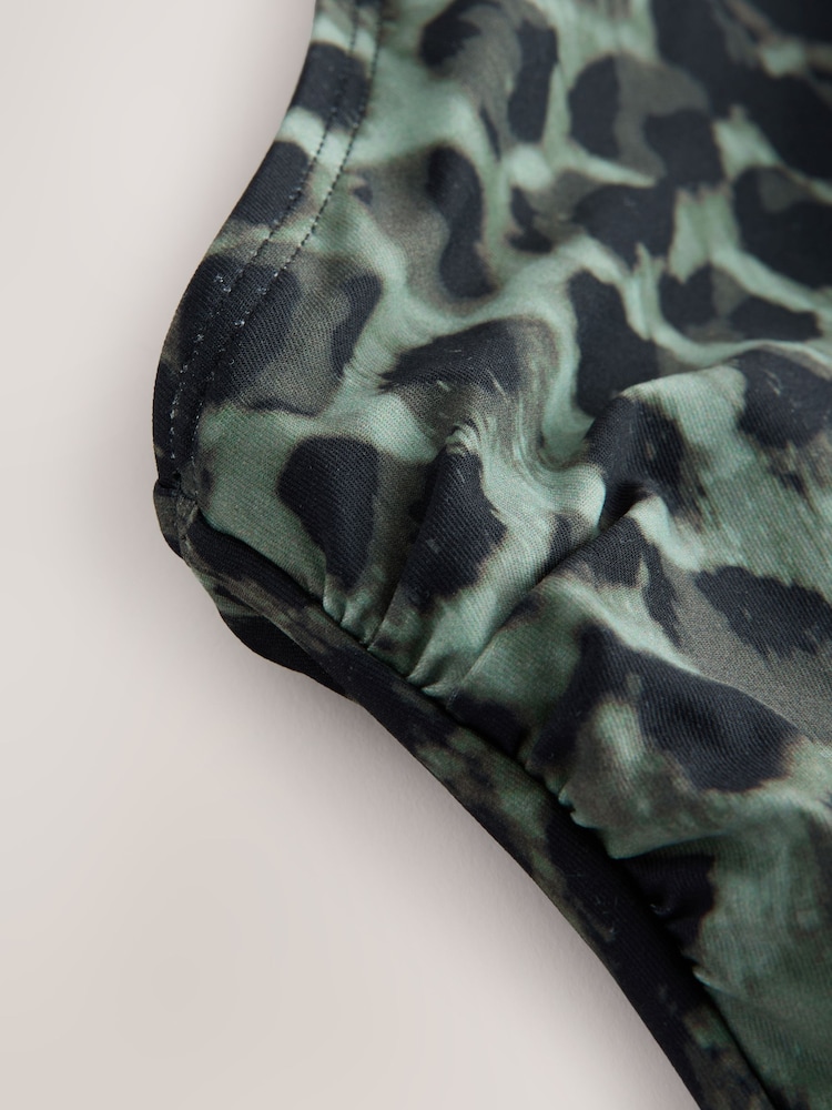 Green/Black Leopard Print High Neck Period Swimsuit - Image 2 of 5 Green/Black Leopard Print High Neck Period Swimsuit - Image 2 of 5