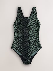 Green/Black Leopard Print High Neck Period Swimsuit - Image 7 of 11