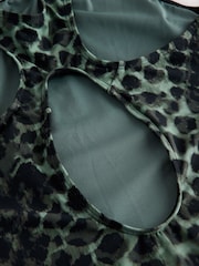Green/Black Leopard Print High Neck Period Swimsuit - Image 9 of 11