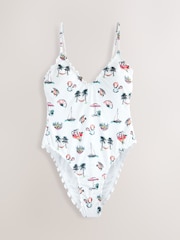 White Conversational Broderie Plunge Tummy Control Swimsuit - Image 7 of 10