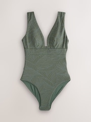 Textura de folha verde cáqui - Roupa de banho para controle de barriga em forma de mergulho - Imagem 1 de 5