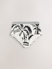 Black/Cream Palm High Waist Tummy Control Bikini Bottoms - Image 5 of 8