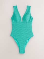 Verde Água com Textura Enrugada - Roupa de banho para controle de barriga em forma de mergulho - Imagem 1 de 4