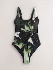 Črno-zeleni list - Kopalke za oblikovanje postave z izrezom Twist Scoop - Slika 1 iz 4