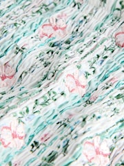 Blue/Ecru Floral Embroidered Shirred Bandeau Bikini Top - Image 3 of 4