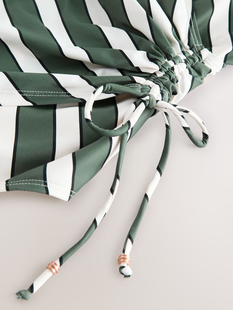 Green/Cream Stripe Ruched Side Tummy Shaping Control Swimsuit - Image 2 of 3 Green/Cream Stripe Ruched Side Tummy Shaping Control Swimsuit - Image 2 of 3